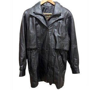 Vintage Gabriel Collection Heavyweight Black Leather Trench Coat Jacket Sz Large